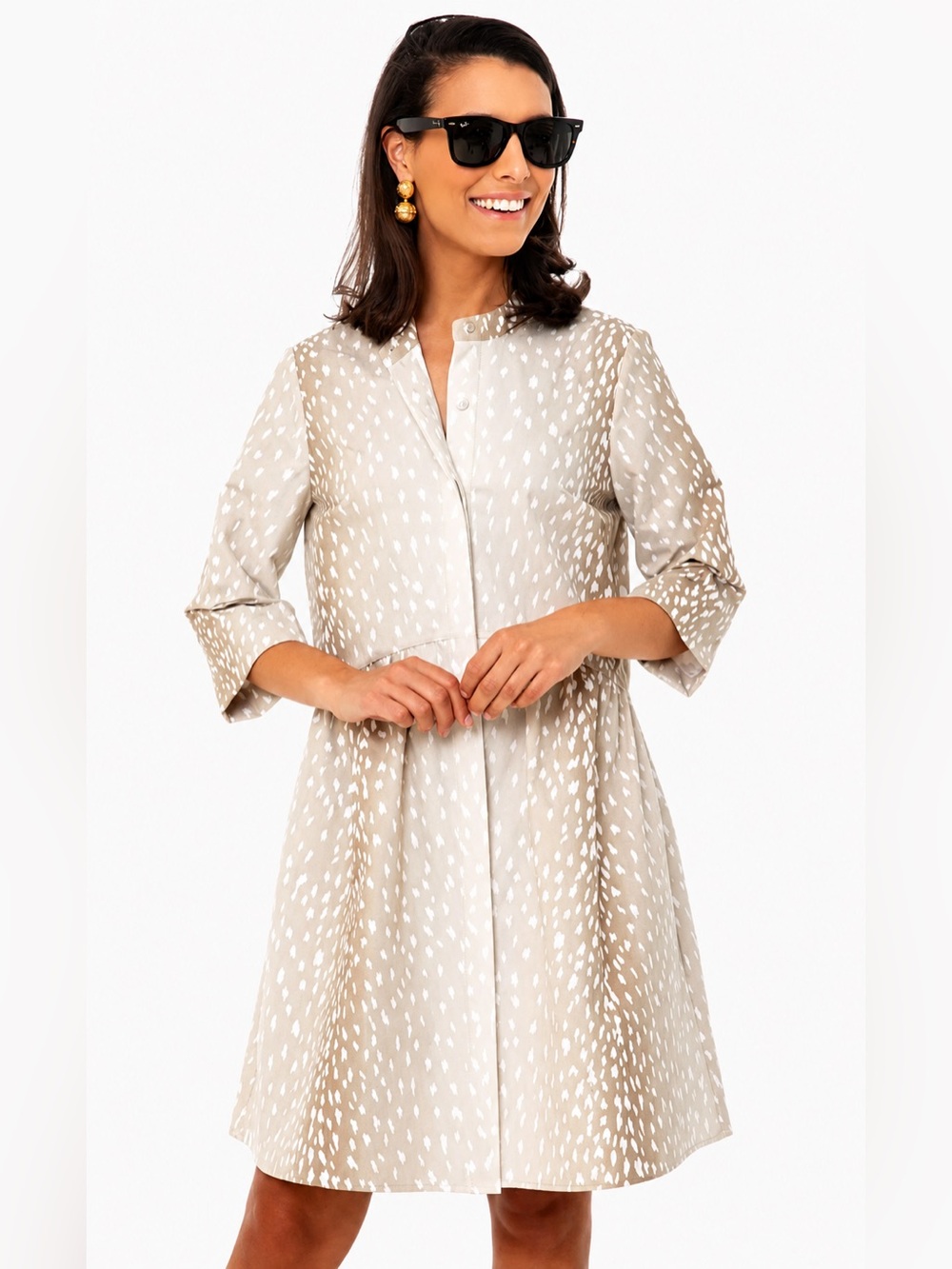 Tuckernuck Royal Shirt Dress Antelope Print Beige White Size L